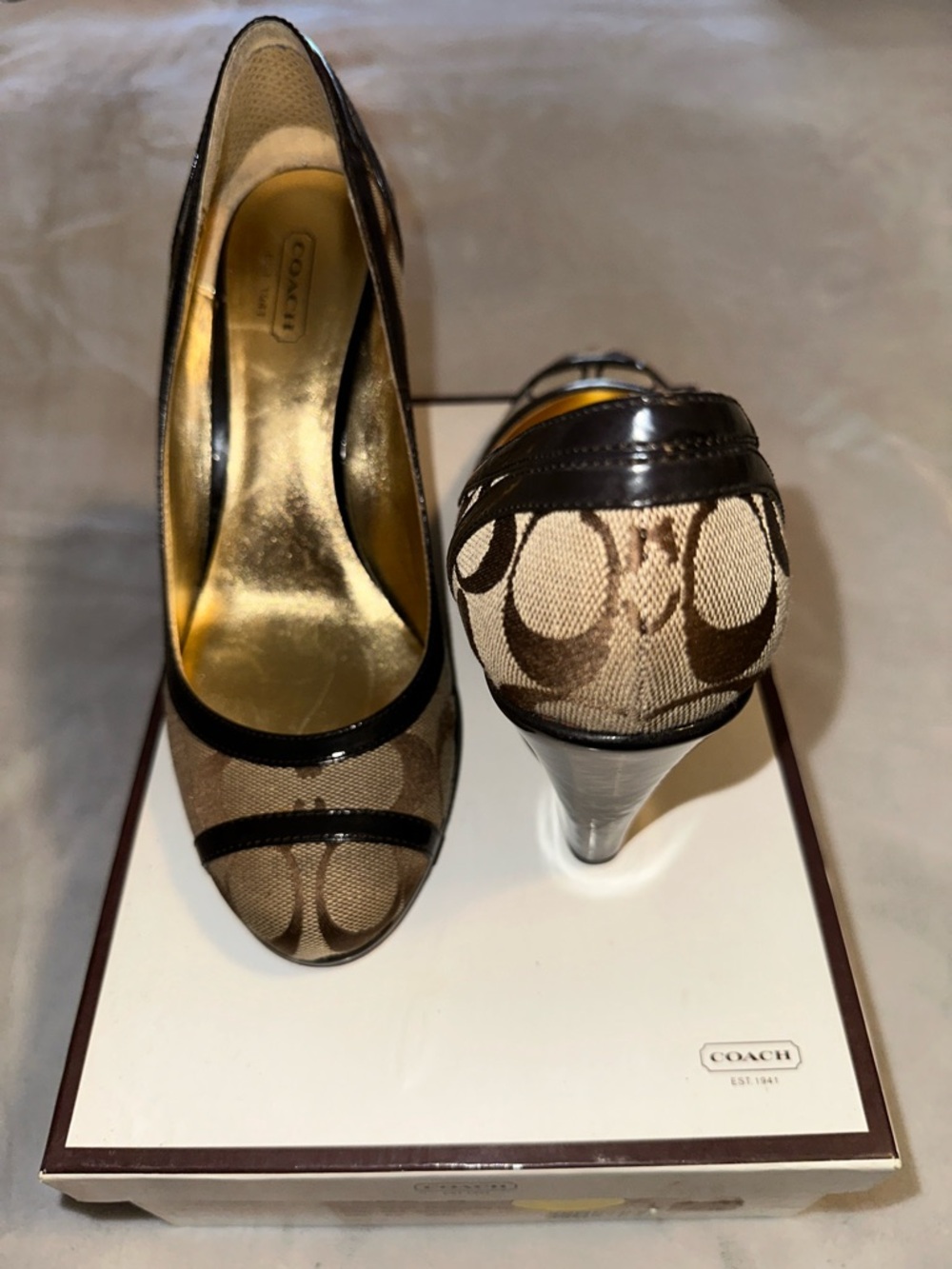 Coach Signature Canvas Wedge Heels in Brown and Black - Picture 3 of 3